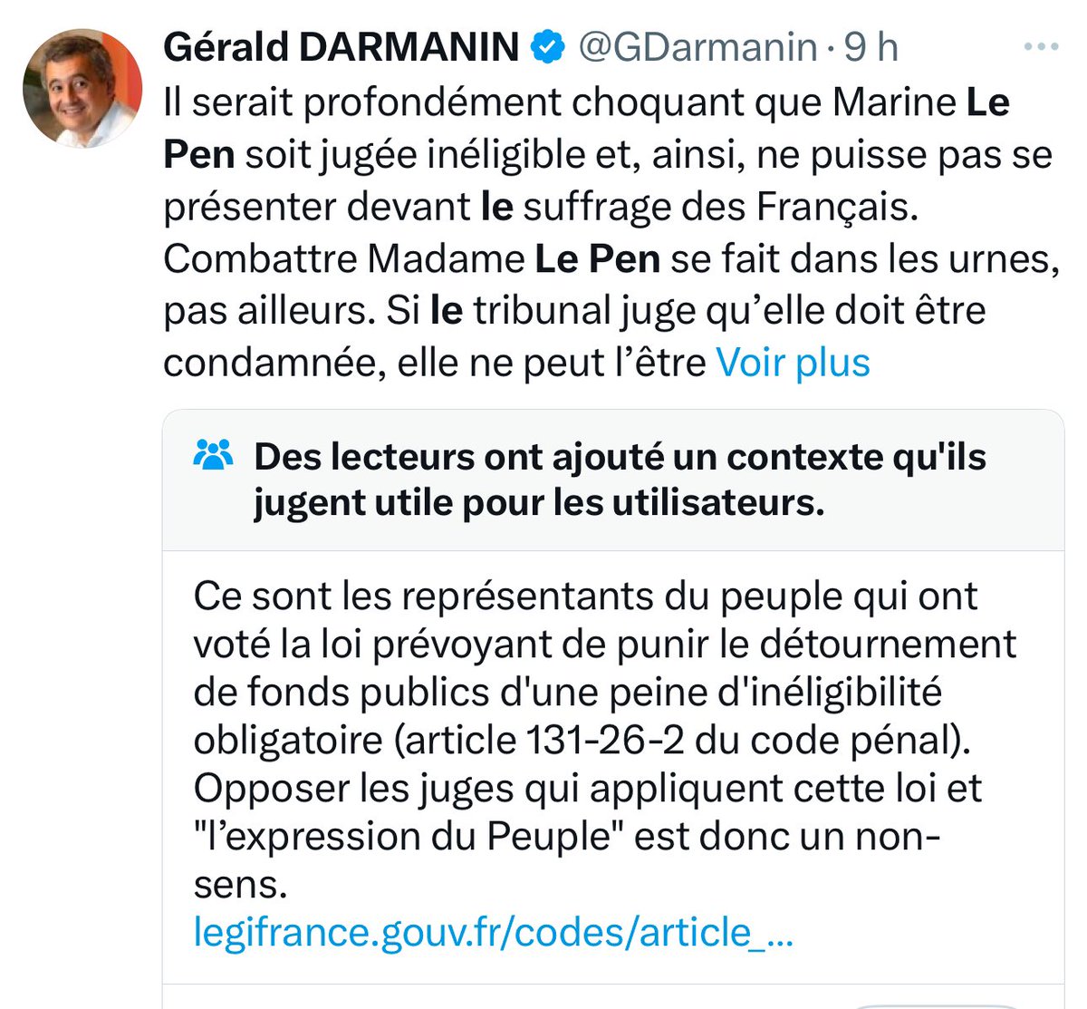 Brevesdepresse's tweet photo. 🔴🇫🇷FLASH - L’application de la loi doit-elle concerner seulement le peuple et jamais ses représentants ? Certains élus qui dénoncent régulièrement le laxisme de la justice demandent systématiquement la clémence quand l’un des leurs est concerné. Une tolérance brandie par l’élite politique et complaisamment relayée par les médias des milliardaires. Cela a été le cas dans les affaires Balkany, Fillon, Sarkozy, Cahuzac et Le Pen. Aujourd’hui, on retrouve donc l’ancien ministre de l’Intérieur, Gérald Darmanin, qui dénonce sur X l’application du code pénal contre la dirigeante d’extrême droite, jugée pour détournement de fonds publics. Une énième déclaration qui symbolise la déconnexion de cette caste qui visiblement se verrait bien évoluer au-dessus des lois…