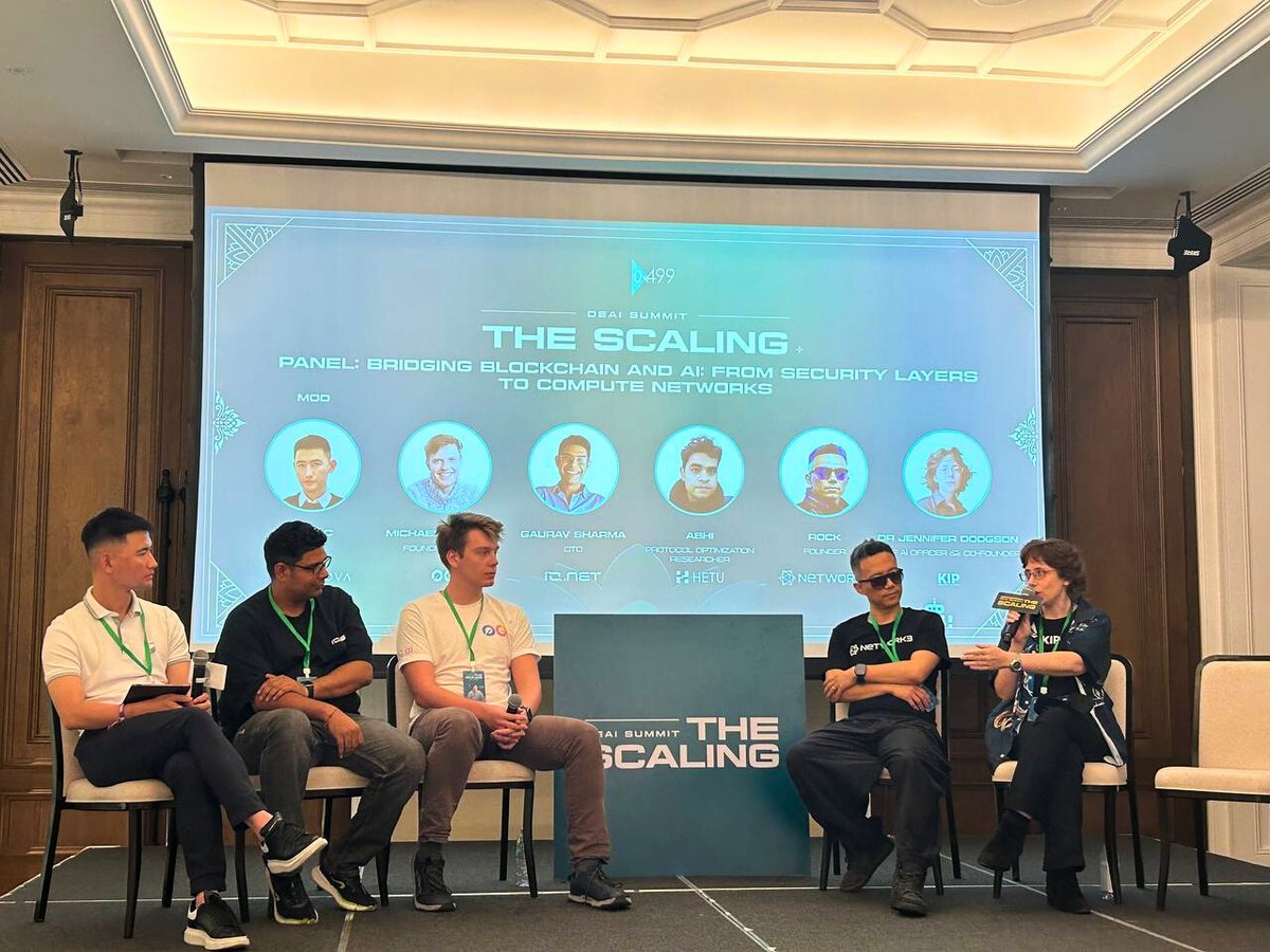 KIPprotocol's tweet photo. Exploring blockchain security and AI compute at The Scaling DeAI Summit during #Devcon Week 🇹🇭

Great panel with @0G_labs, @ionet, @eigencloud, and @network3_ai, featuring our Chief AI Officer @HumanLevelJen sharing KIP's vision for secure, decentralized AI infrastructure. https://t.co/Xg49PP8tcu