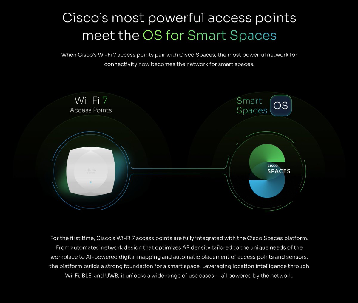 ciscospaces's tweet photo. 🌐 The Network for Smart Spaces is Here!  The latest Cisco Wi-Fi 7 access points, pre-integrated with the Cisco Spaces platform, are designed to power smarter, more collaborative, and future-proof workplaces. 👉 https://t.co/iuyvUfYPNF https://t.co/bFI5vXdBxY