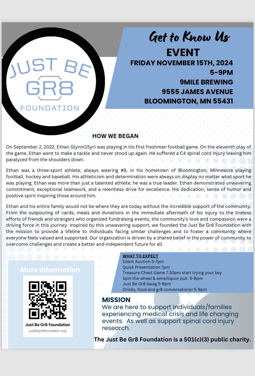 Hope to see everyone Friday at the <a href="/Justbegr8_/">JustBeGr8 Foundation</a> “Get to know us” event happening <a href="/9milebrewing/">9 Mile Brewing</a>
