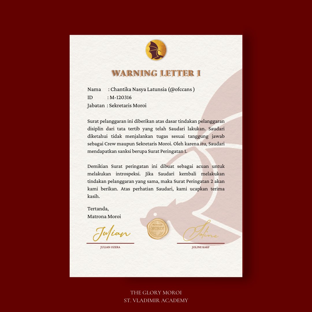glorymoroi's tweet photo. ㅤ

𝐖𝐀𝐑𝐍𝐈𝐍𝐆 𝐋𝐄𝐓𝐓𝐄𝐑 𝐈
Issued on November, 14

Dearest, @ofccans  - M-120316

Please respond to this letter within the next 48 hours or a second warning letter will be sent to you.

Cc: @Sir_JOzera @Ms_JKarp @attrazt @weapoan

ㅤㅤ https://t.co/vhwoTLszkC