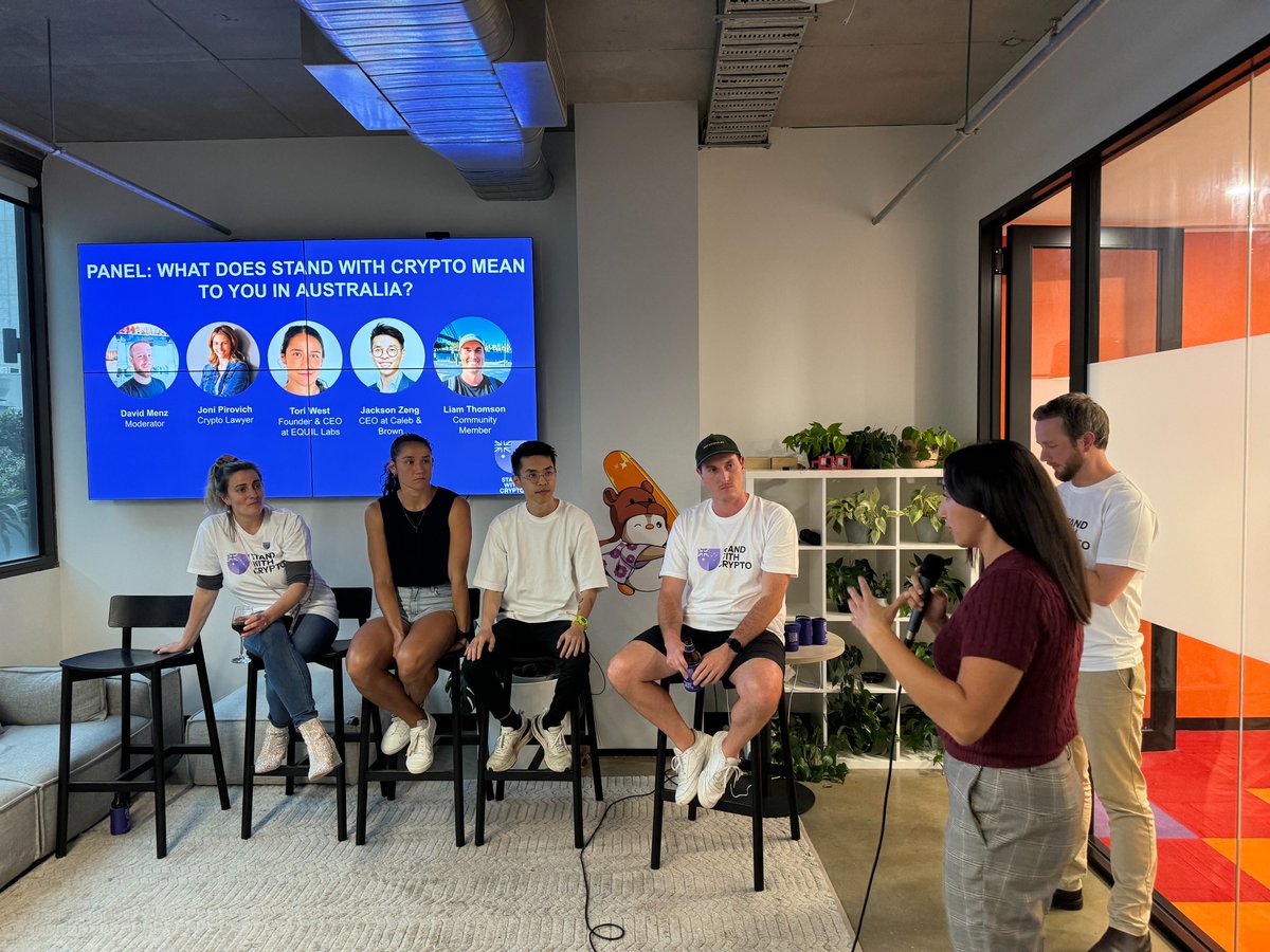 Stand With Crypto has officially launched in Australia 🫡🛡

Awesome turnout at Upside HQ last night!

Thank you to <a href="/NounsDeliMelb/">Nouns Deli ⌐◨-◨</a>, all the attendees, speakers and to <a href="/StandWCrypto_AU/">Stand With Crypto Australia</a> for trusting us to deliver 🫶

Join the movement here au.standwithcrypto.org/?referrer=luma