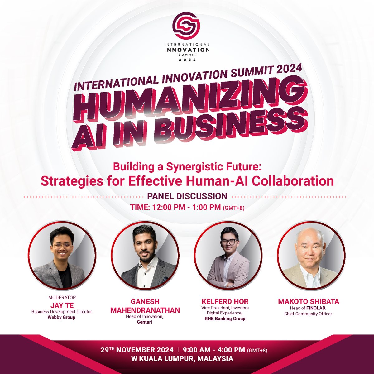finolab_pr's tweet image. /
登壇のお知らせ🎤
International Innovation Summit 2024🇲🇾
\
11/29(金)にマレーシアで開催される「International Innovation Summit 2024」のパネルディスカッションにHead of FINOLAB 柴田が登壇します🇲🇾
◆イベント公式サイト:
innosummit.org
#Malaysia #Innovation #FINOLAB