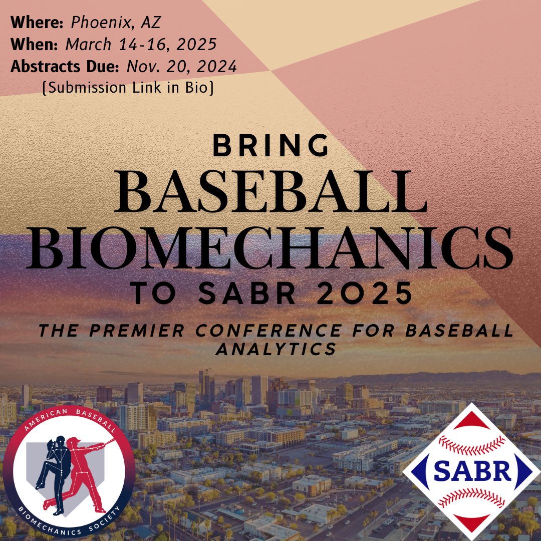 The baseball analytics event of the year is coming to Phoenix. <a href="/sabr/">SABR</a> is now accepting abstracts for their 2025 national conference. Baseball biomechanists, submit your work and represent the world of baseball biomechanics (and ABBS) at SABR 2025! Submission page link in bio.