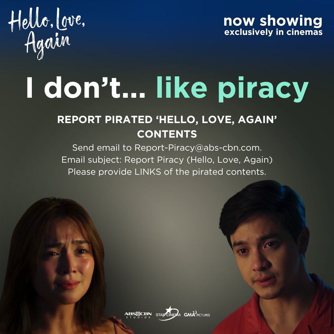 True love shouldn’t be forcefully stolen, only experienced. 

Kindly report ALL pirated ‘Hello, Love, Again’ content:
Send email to Report-Piracy@abs-cbn.com
Email subject: Report Piracy (Hello, Love, Again)
Please provide LINKS of pirated content.