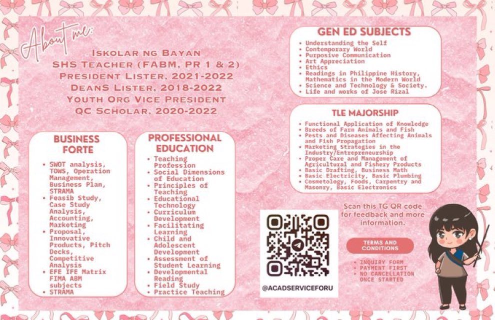 acadserviceforu's tweet image. — can do case study for business related subj/ produc, strama and company analysis! 

🎀 about me;  entrepreneurship grad w/ post baccalaureate diploma in education and abm instructor

t. lf client, humms, research, reflection, rrl, case study, commissioner / this is our forte!