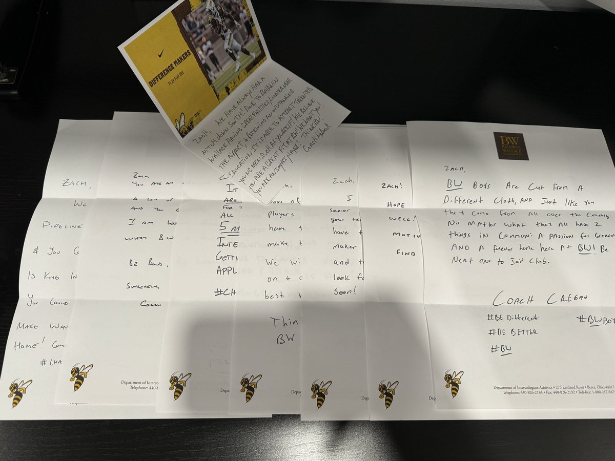 Zachary Green (@zachary_green9) on Twitter photo Thank you to the entire <a href="/BWFootball_/">Baldwin Wallace Football</a> coaching staff for all of the individual letters!! 🟡🟤 #BeDifferent #BW #BeBetter
<a href="/CoachHilvert/">Jim Hilvert</a> <a href="/EthanNichol10/">Ethan Nichol</a> <a href="/CoachBMiller17/">Brenton Miller</a> <a href="/JoshILO9/">Coach Josh Aiello</a> <a href="/BaldwinWallace/">Baldwin Wallace University</a> <a href="/Calvary_FB/">Calvary Christian Football (Clearwater, Fl)</a> Thank you to the entire <a href="/BWFootball_/">Baldwin Wallace Football</a> coaching staff for all of the individual letters!! 🟡🟤 #BeDifferent #BW #BeBetter
<a href="/CoachHilvert/">Jim Hilvert</a> <a href="/EthanNichol10/">Ethan Nichol</a> <a href="/CoachBMiller17/">Brenton Miller</a> <a href="/JoshILO9/">Coach Josh Aiello</a> <a href="/BaldwinWallace/">Baldwin Wallace University</a> <a href="/Calvary_FB/">Calvary Christian Football (Clearwater, Fl)</a>