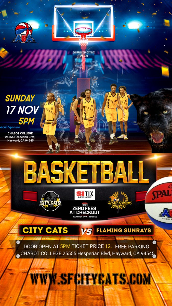 🏀 GAME DAY ALERT 🏀 Join us for an electrifying evening as our home team takes on the Fresno Flaming Sunrays! Don't miss out on this Professional ABA showdown. 📆 11/17 ⏰ 5 PM - Be there to catch all the action LIVE! #americanbasketballassociation #HomeGame #BasketballNight