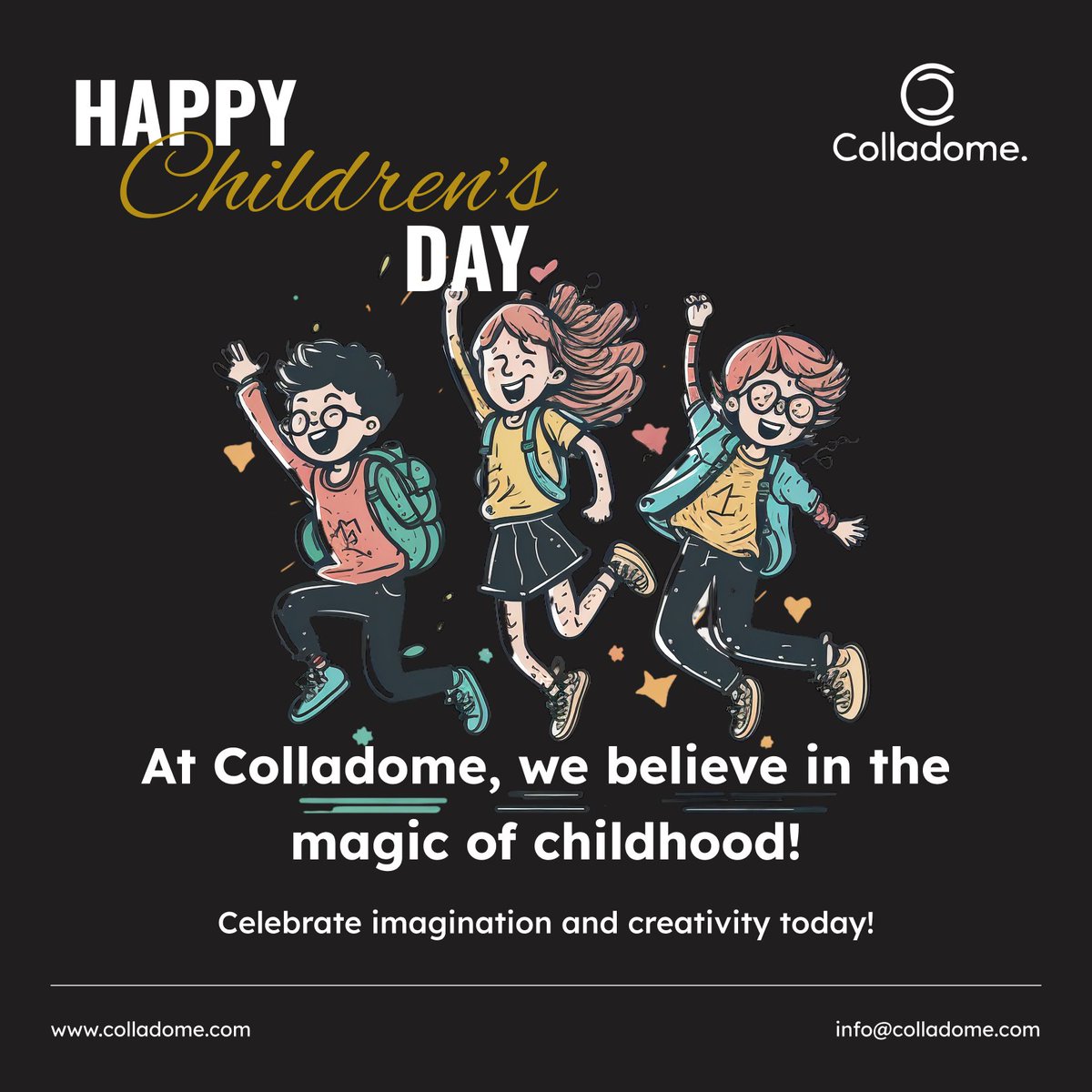 "🎉 Let’s make this Children’s Day unforgettable!

 Share your childhood moments and tag us to join the celebration. 🌟

 #ChildrensDay #ColladomeMagic"