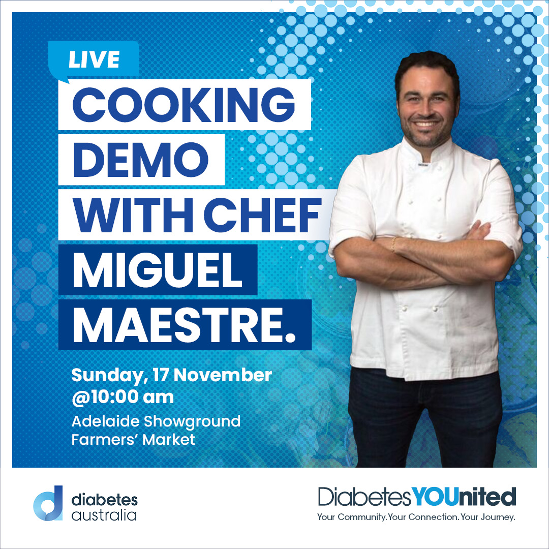 AdelFarmersMarket (@adelfarmmarket) on Twitter photo Over 300 Australians are diagnosed with diabetes every day—one every 5 minutes. In recognition of #DiabetesAwarenessDay, Chef <a href="/TheCrazyBull/">Miguel Maestre</a> MiguelMaestre is joining us Sun 17 Nov from 10am for a live cooking demo with <a href="/DiabetesAus/">Diabetes Australia</a> Tasty samples, giveaways, diabetes info! Over 300 Australians are diagnosed with diabetes every day—one every 5 minutes. In recognition of #DiabetesAwarenessDay, Chef <a href="/TheCrazyBull/">Miguel Maestre</a> MiguelMaestre is joining us Sun 17 Nov from 10am for a live cooking demo with <a href="/DiabetesAus/">Diabetes Australia</a> Tasty samples, giveaways, diabetes info!
