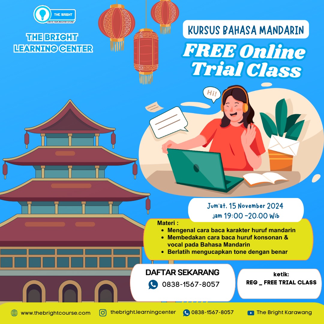 TheBright_LC's tweet photo. Mau belajar bahasa Mandarin yang seru dan efektif?

Daftar sekarang untuk trial class online  di The Bright Learning Center Bersama Laoshi Wastri Pebriani!

Kuota terbatas, jangan sampai kehabisan! Hubungi nomor tertera atau Klik link di bio untuk daftar.

#belajarbahasaMandarin https://t.co/hawsZzuXzU