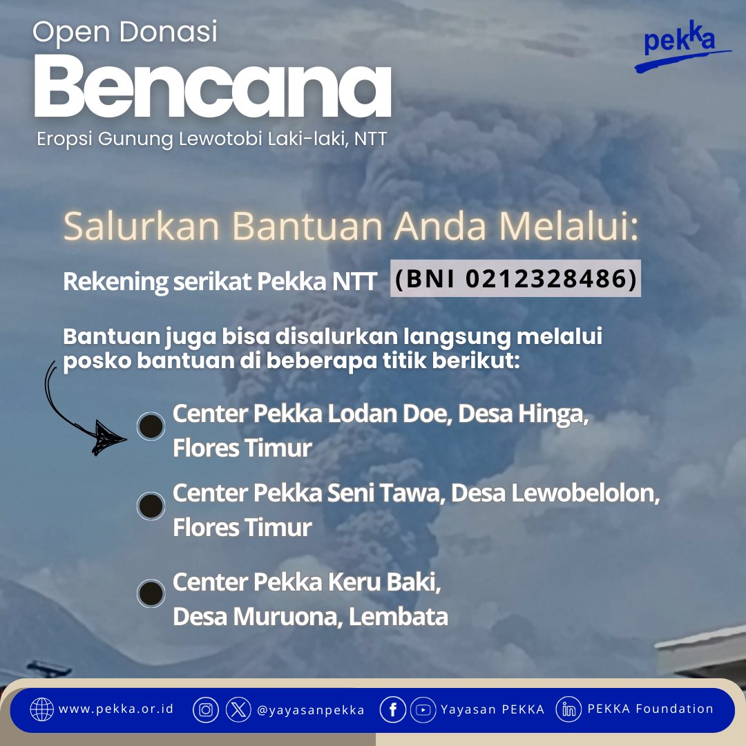 Mari ulurkan tangan untuk saudara-saudara kita yang terdampak erupsi Gunung Lewotobi Laki-laki, NTT. Setiap donasi yang Anda berikan akan sangat berarti dalam meringankan beban mereka!
