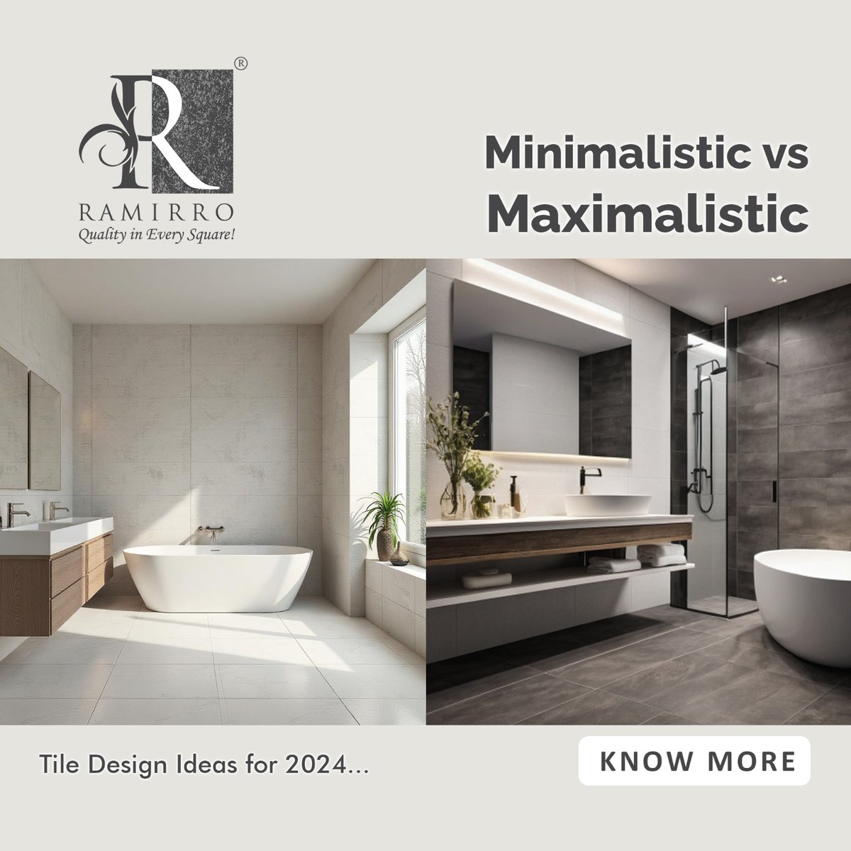 ramirroceramica's tweet photo. Minimalistic vs Maximalistic Tile Design Ideas for 2024
@ramirroceramica
#ramirro #ramirroceramica #ceramic #tiles #minimalistic #maximalistic #design #tilesdesign #exporter #porcelaintiles #ceramictiles #glossy #matt #morbi #rajkot #gujarat #india https://t.co/SE8p5xALq1