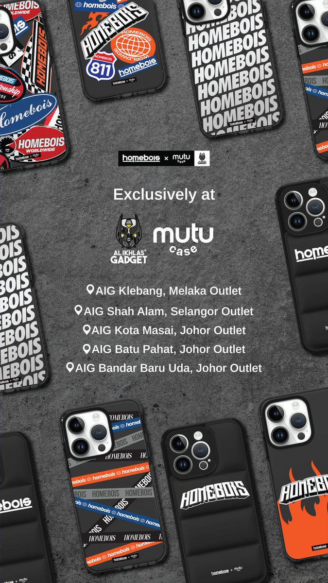 mutucase's tweet photo. Where to buy?🤔

Besides our E-Commerce platforms, you can get our Homebois x Mutu Case at these selected Al Ikhlas Gadget outlets!🛍️ https://t.co/GPnvMP6V5t