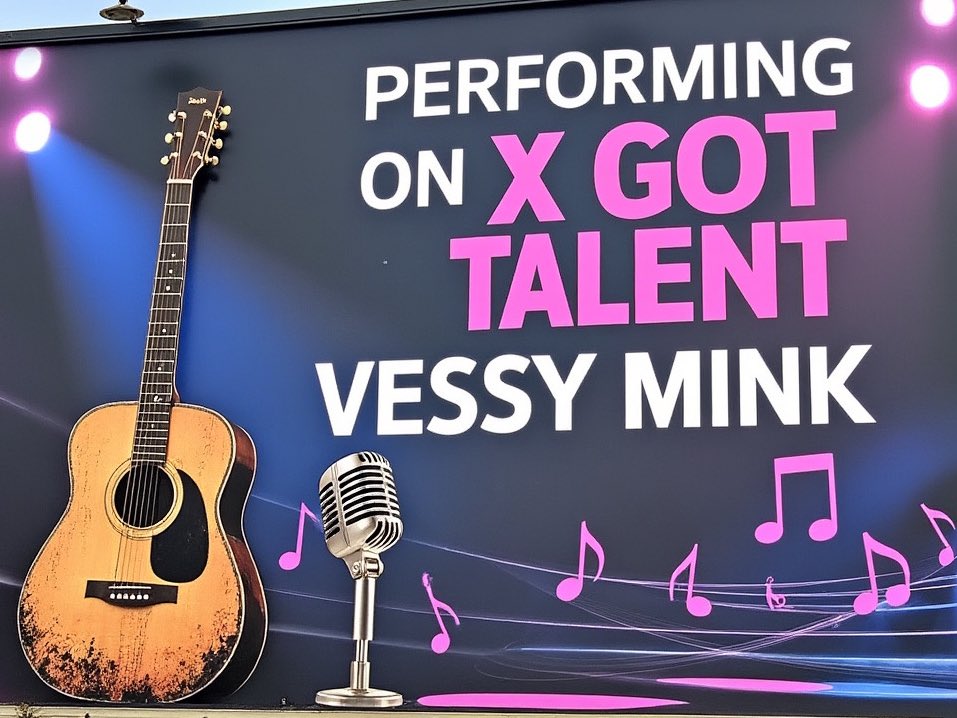 Live Music on 𝕏 Got Talent heats up Friday with, Vessy Mink!

Tune in for her songs and stories, mixed in with other artists, all evening long. 

Press Set Reminder to RSVP.