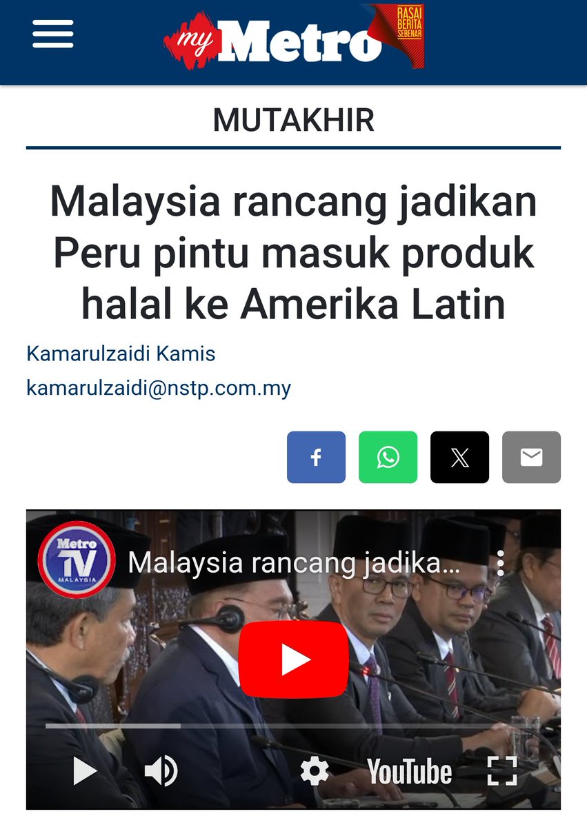FaktaBukanAuta's tweet photo. Tahukah anda PMX terima penghormatan pingat El Sol del Peru - suatu anugerah berprestij dari Kerajaan Peru yg dah bermula sejak tahun 1821 lagi.

Ini satu penghormatan besar Peru pada Malaysia & yg bestnya pula awal tahun depan,

🔴Pelabuhan Mega - Port Chancay dah mula beroperasi!

Femes kat Amerika Latin depa panggil port ni,

🔴"From Chancay to Shanghai"

Sebab port ni akan jadi pintu gerbang bisnis antara Amerika Latin dgn Asia.

Sebab tu PMX kata masa terima pingat ni, Malaysia akan ambil peluang dalam industri halal dgn adanya megaport ni!

Malaysia menduniaa! 🔥