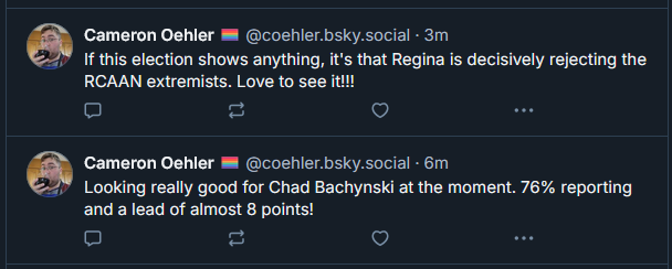Cameron_Oehler's tweet photo. Some of my thoughts on the Regina election. Also I'm going to be posting more on Bluesky as I begin to phase out Xwitter. Feel free to follow me at https://t.co/uuEBwsPKQI https://t.co/JdtTlaKI7Q