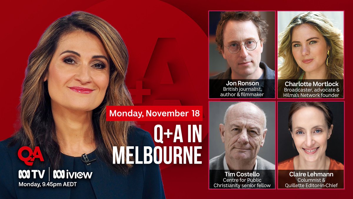 abcnews's tweet image. Update: #QandA will have a later start of 9.45pm AEDT on Monday, November 18. 

Coming up on Q+A ... foreign policy, climate change and misinformation in election campaigns. Register your interest to join the audience: ab.co/Come2QandA