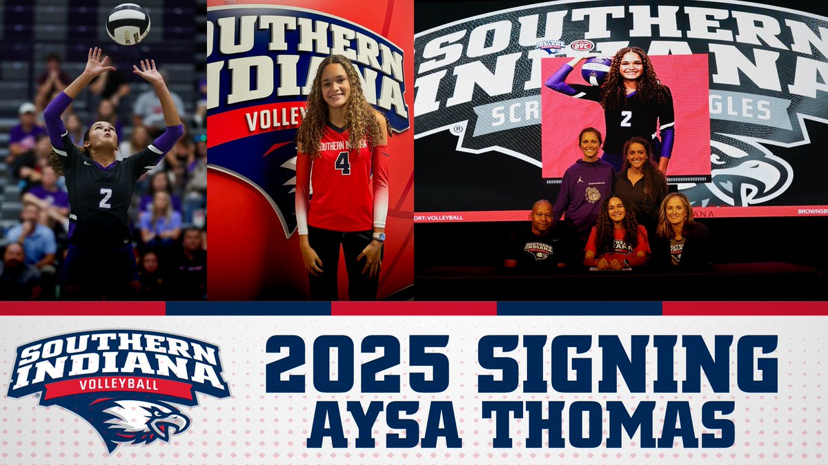 USIAthletics's tweet photo. 🌟𝟐𝟎𝟐𝟓 𝐒𝐢𝐠𝐧𝐢𝐧𝐠 🌟

@usiwvolleyball adds incoming freshman setter Aysa Thomas to 2025 squad.

📰: https://t.co/GWzmgHsQD5

#GoUSIEagles #OVCit https://t.co/nZlqvjZ7GW