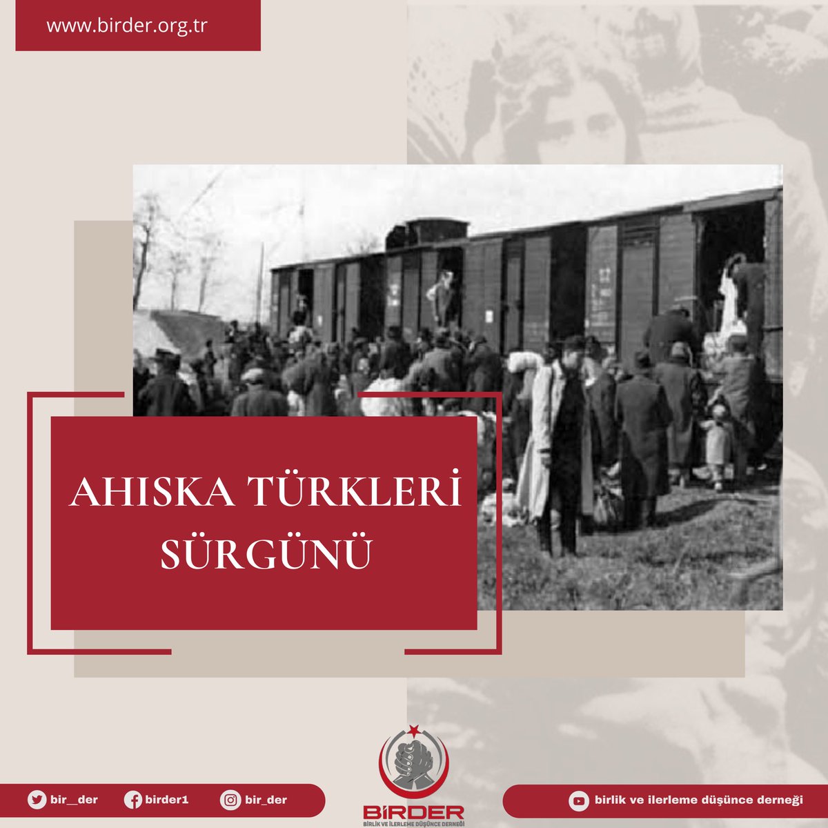 bir__der's tweet image. 14 Kasım 1944&apos;te SSCB lideri Stalin&apos;in emriyle vatanlarından koparılarak sürgüne gönderilen ve türlü acılara maruz kalan Ahıska Türklerini rahmetle anıyoruz.
#ahıskasürgünü
#ahıskatürkleri