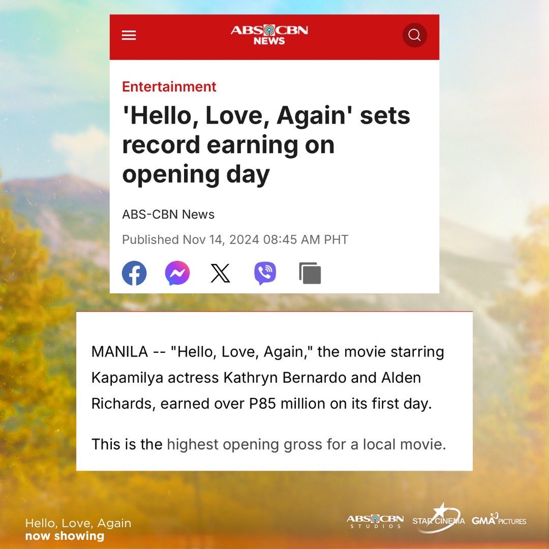 PILIPINAS, MARAMING MARAMING SALAMAT PO SA PAGMAMAHAL NYO KAY JOY AT ETHAN! You are the reason behind the record-breaking success of Hello Love Again on its first day. MARAMING, MARAMING SALAMAT PO!!!

#HelloLoveAgain SHOWING in 1000 theaters worldwide! ✈️