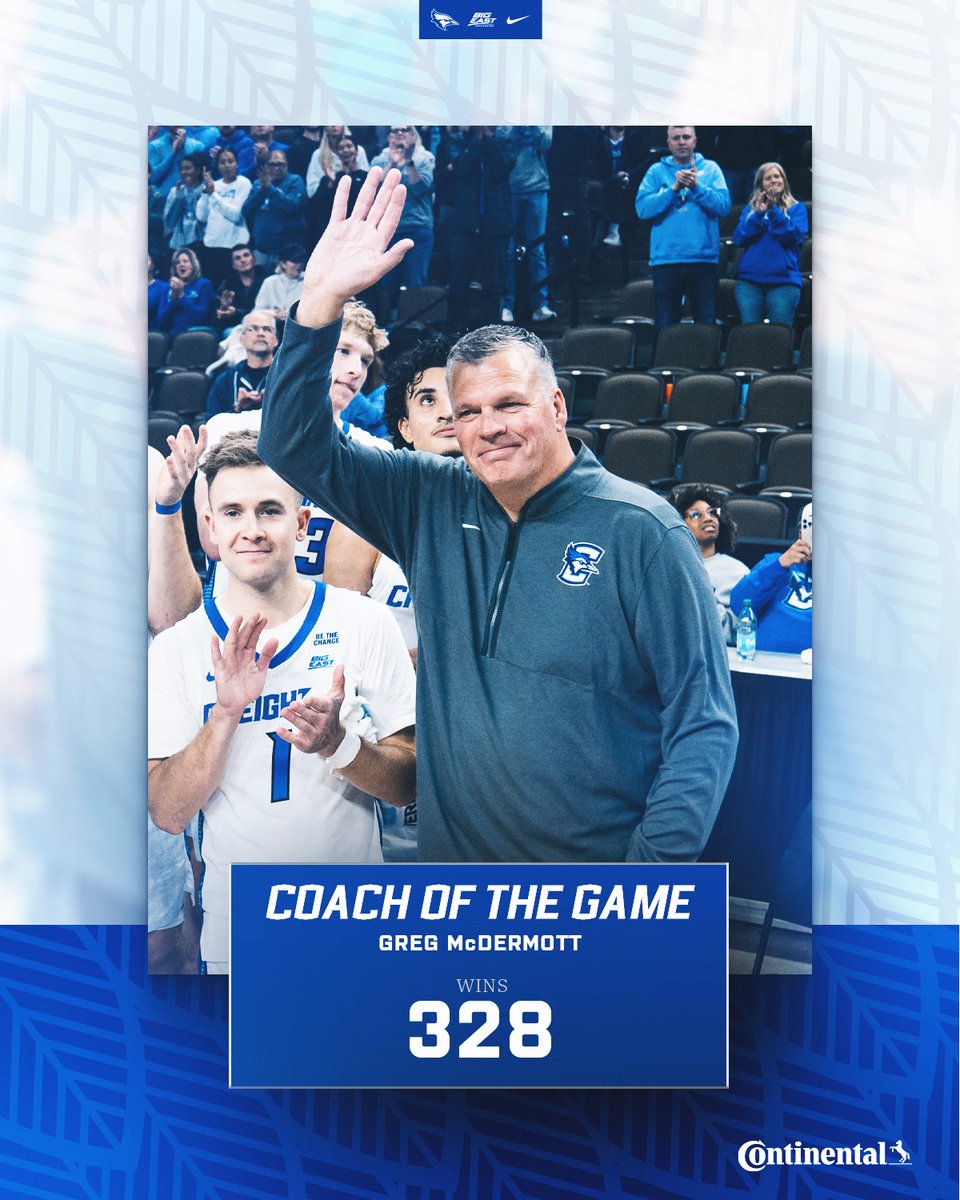 Creighton Men’s Basketball (@bluejaymbb) on Twitter photo Tonight's <a href="/continentaltire/">Continental Tire</a> ̶P̶l̶a̶y̶e̶r̶ Coach of the Game goes to <a href="/cucoachmac/">Coach McDermott</a>!
Work, play, sun, rain, or snow, Continental Tire USA has a tire for you.
#GoJays Tonight's <a href="/continentaltire/">Continental Tire</a> ̶P̶l̶a̶y̶e̶r̶ Coach of the Game goes to <a href="/cucoachmac/">Coach McDermott</a>!
Work, play, sun, rain, or snow, Continental Tire USA has a tire for you.
#GoJays