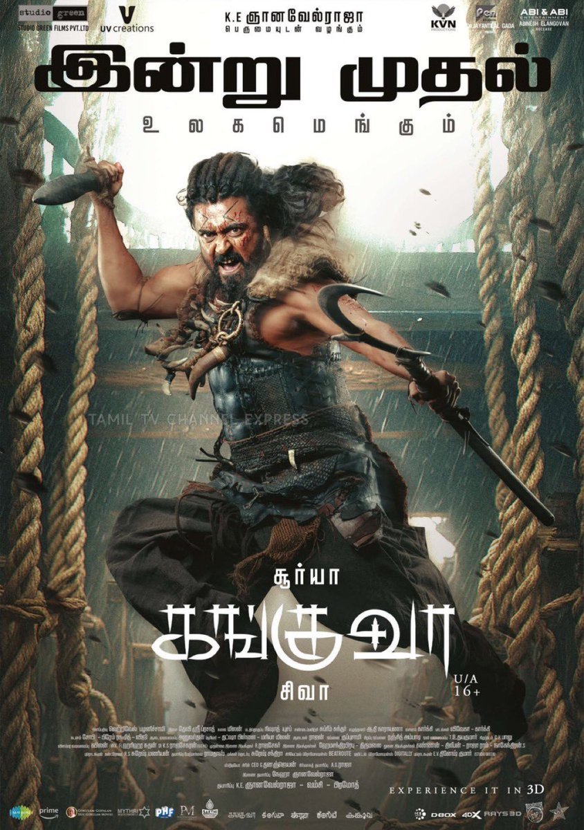 sridevisreedhar's tweet photo. #KanguvaReview: 4/5  A theatrical experience that Tamil cinema can be proud of! Indian cinephiles must salute @directorsiva @StudioGreen2 and @Suriya_offl for the incredible imagination, ambition & hard work gone into the making this magnum opus. You will be blown away with the period portion, action choreography and the making🔥 It is #Suriya show all the way. His solid screen presence, sheer physicality and intensity is a sight to behold. The antagonist played by @thedeol and the supporting cast (@DishPatani @iYogiBabu ) is strictly average. @ThisIsDSP’s rousing background music is a major plus. Camerawork and editing is top class. 

Let’s celebrate this visual extravaganza, it’s entertaining and engaging watch 👍 #kanguva