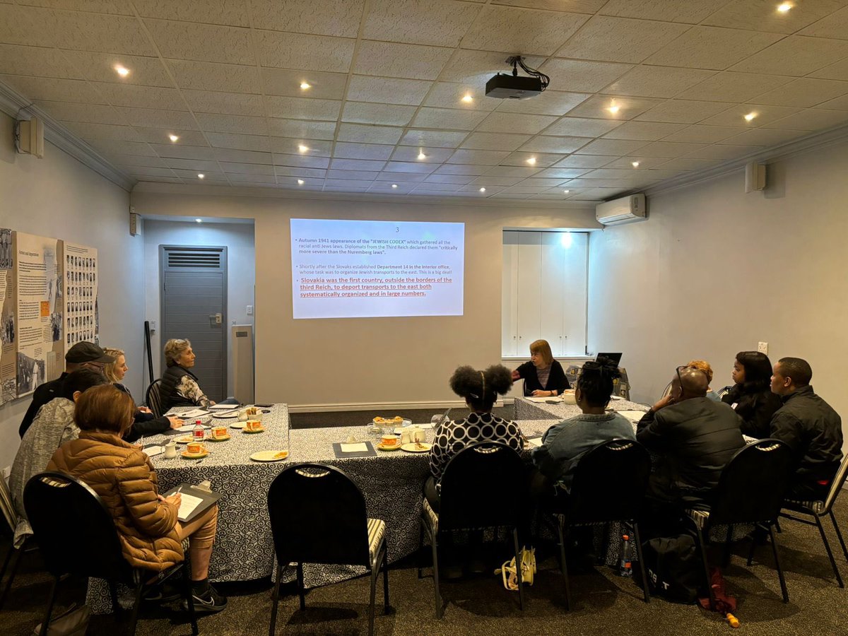 dbnholocaust's tweet photo. Educators and volunteers participating in an educational workshop at the Durban Holocaust &amp; Genocide Centre: Slovak Jews in the Holocaust – A Small Community, Huge Story… and Two Women, hosted by historian Prof. Hanna Yablonka. https://t.co/KUH8VUMkJQ