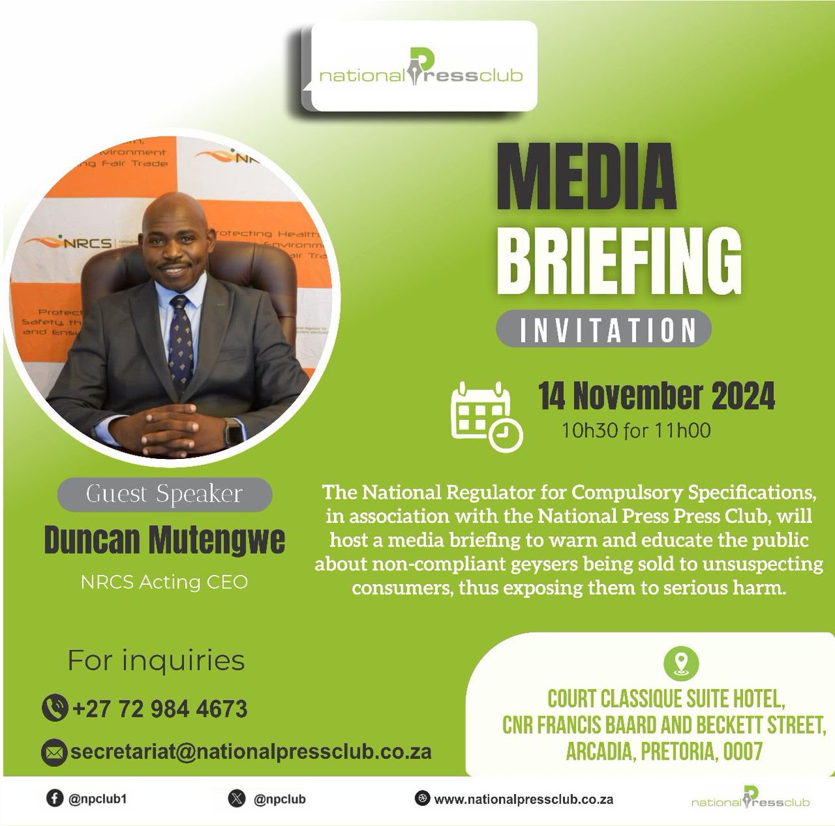 NRCS_ZA's tweet image. *Important Media Briefing Announcement*

#SafeConsumer #SafetyFirst  #ProductCompliance #Regulations