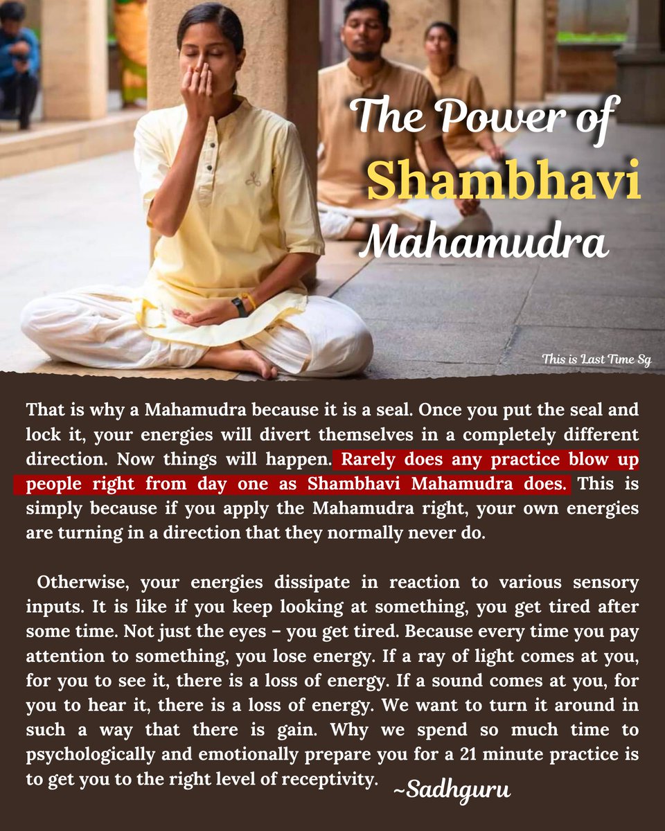 LastTimeSG's tweet image. The Power of Shambhavi Mahamudra (Inner Engineering)

Register Now : isha.sadhguru.org/in/en/inner-en…

#Sadhguru #InnerEngineering #IshaFoundation #Yoga