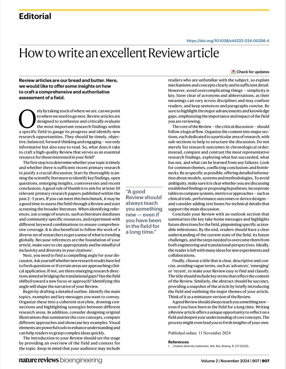 How to write an excellent Review article

<a href="/natrevbioeng/">Nature Reviews Bioengineering</a> <a href="/Nature/">nature</a> #PhD #PhDlife #academics #AcademicChatter #AcademicTwitter #Postdocs #Research #Science