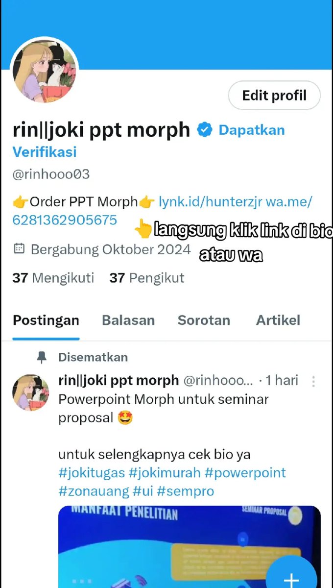 rinhooo03's tweet photo. Open joki ppt morph🤩🤩
start from 3k/slide
bisa in rush yaaa
#zonauang #jokippt #jokitugas #pptmorph https://t.co/7hUrh9lQFb