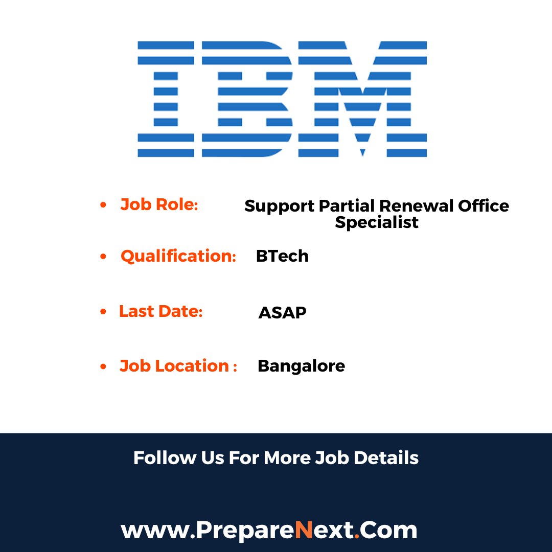 PrepareNext_Com's tweet photo. IBM Subscription &amp; Support Partial Renewal Office Specialist - Bangalore 2024
👉Link https://t.co/Vi0xallyh3
👉For More Jobs Visit https://t.co/YtSVZZJ2gV
 #hiring #jobopening #jobopportunity #IBM #hiring #bangalore #2024 #engineering #renewal https://t.co/hN1SbPAY1q