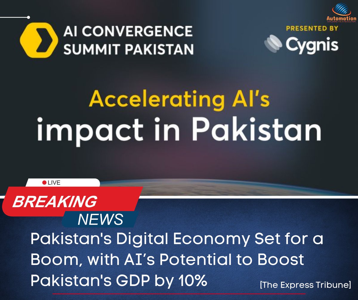 automation_tv's tweet photo. ๐ Pakistanโs digital economy is set to reach $60B by 2030, with AI projected to contribute up to $20Bโabout 10% of GDP!๐๐ผ
Experts at the #AIConvergenceSummit emphasized the need for a solution-focused AI approach.
#automationtv #AIEconomy #PakistanDigitalEconomy #AIForGrowth https://t.co/zfCKPr65Ci