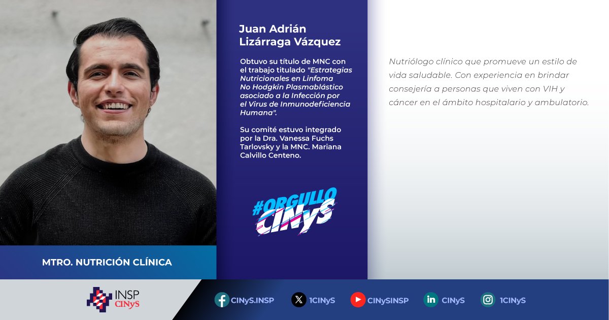 ¡Felicidades a <a href="/addrianlv/">Adrián Lizárraga 🐵</a> por su titulación de la Maestría en Nutrición Clínica INSP-INER-INPer de la Escuela de <a href="/SaludPublicaMx/">Escuela de Salud Pública de México</a>-<a href="/inspmx/">INSP México</a> 🎓!

Nuestro reconocimiento a el y a su comité, la Dra. Vanessa Fuchs Tarlovsky y la MNC <a href="/Mariana_NutClin/">MNC Mariana Calvillo Centeno</a>. #OrgulloCINyS #OrgulloINSP