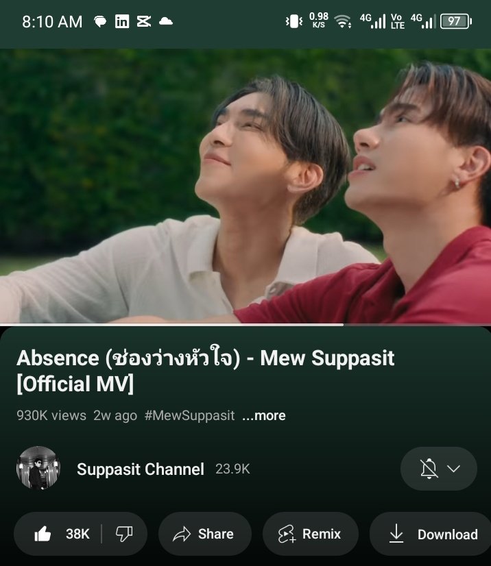 Tsohzo's tweet photo. Good morning 🌞🌞 have you streamed #absence_mv today? We are reaching that 1M today, get to work guys #MewTul #MewSuppassit
ABSENCE to 1M🎉🎉 https://t.co/dScKgqbWkP