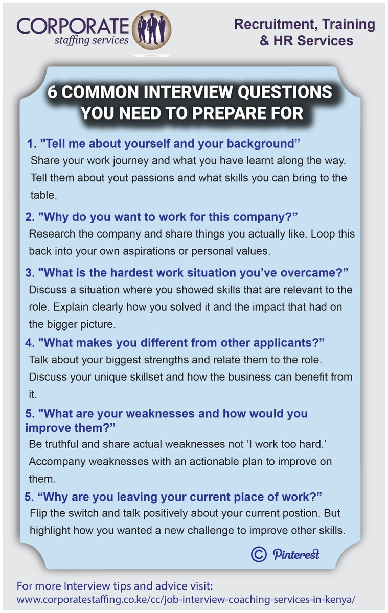 KenyaRecruiters's tweet image. #interviewquestions #interviewpreparation