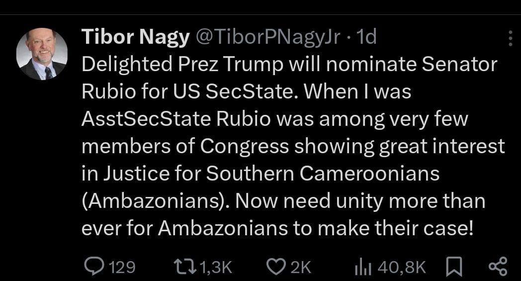Sisiku AyukTabe Julius -Official (@sisiku_ayuktabe) on Twitter photo Like many of <a href="/TiborPNagyJr/">Tibor Nagy</a>'s tweets about our struggle, this is another encouraging message that should urge our people towards unity. Let us always do that which is necessary to be at the forefront of the push for Unity because despite everything, Like many of <a href="/TiborPNagyJr/">Tibor Nagy</a>'s tweets about our struggle, this is another encouraging message that should urge our people towards unity. Let us always do that which is necessary to be at the forefront of the push for Unity because despite everything,