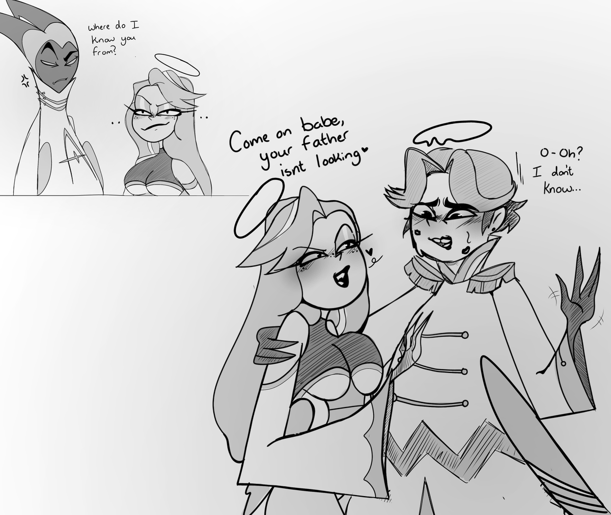This was something quick I did. And no, she isn't a fanchild of Lucifer's (I just made them look alike because I thought it was hilarious to make adam's son's girlfriend look like his enemy) 

#HazbinHotel #hazbin #ocxcanon #oc #art #HazbinHotelAbel #hazbinhoteladam