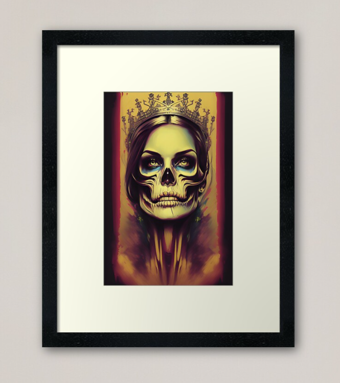 HorrorArtMedia's tweet photo. Skull Queen Gold Crown Painting Framed Art Print Zombie Beauty - Woman of Horror - Horror AI Generated Art - Monster Illustration - Creepy Art and Scary Monsters 

Available Here: https://t.co/m1HsXbdTF4

#horrorart #aiart #stablediffusion #skullqueen #zombie #horror https://t.co/XRZU38cHET