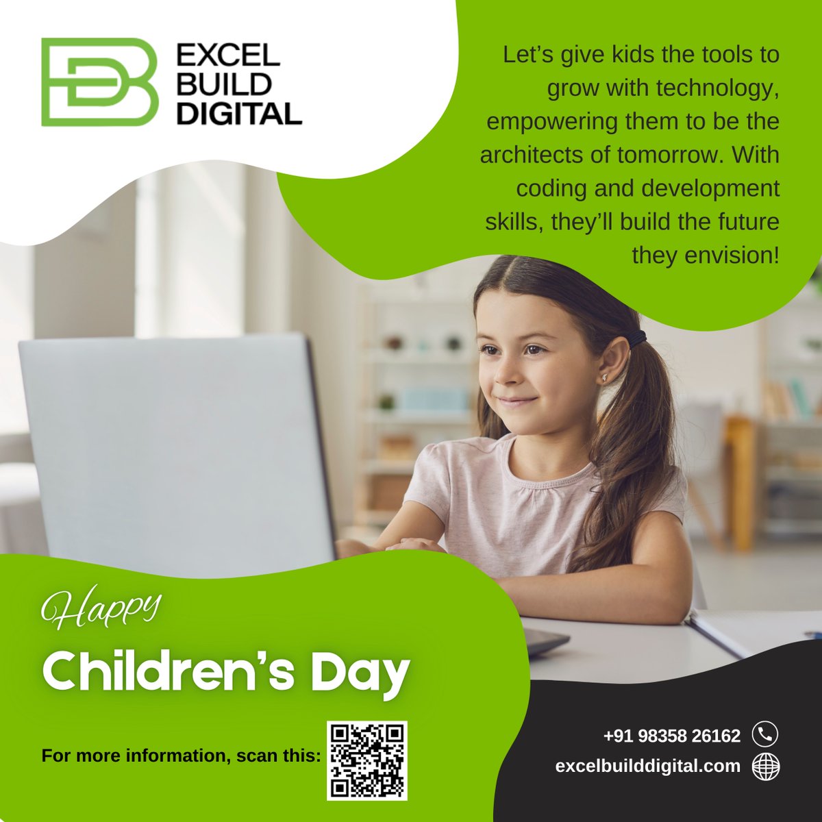XcelBuild's tweet image. Just like every line of code builds a powerful website, every smile and dream of a child builds a better tomorrow. Let’s nurture their ideas today to create a brighter, smarter future.

#excelbuilddigital #Happychindrensday #ChildrensDay
