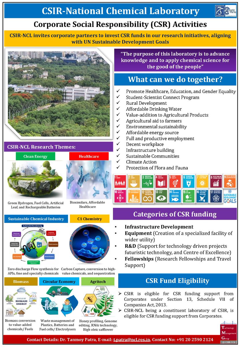 "CSIR-NCL invites corporate partners to invest CSR funds in our research initiatives, aligning with UN Sustainable Development Goals."

<a href="/CSIR_IND/">CSIR, India</a>  <a href="/AshishLele3467/">Ashish Lele</a> 
#CSIR #CSIRNCL #Pune #CSR #CorporateSocialResponsibility