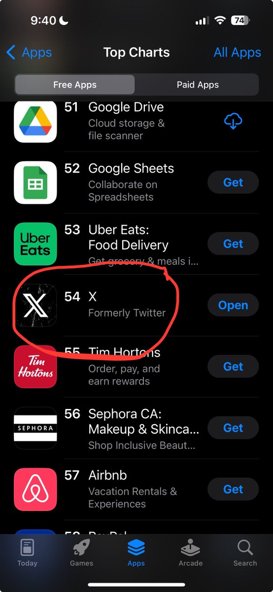 #1 Bluesky
#3 Threads
#54 𝕏 

I’m in Canada. This can’t be right. Is Apple censoring 𝕏?

Time to make the 𝕏 phone <a href="/elonmusk/">Elon Musk</a>