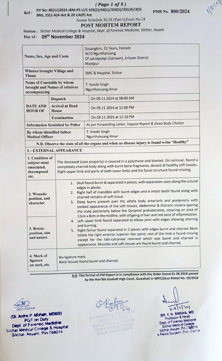 KSO_Mumbai's tweet photo. Pi Zosangkim Murdered: Barbarism of Meitei Terrorists!!

—Pi Zosangkim was brutally raped&amp;murdered by CM @NBirenSingh Millitia ArambaiTengol, UNLF, PLA&amp; @manipur_police. 
—The post mortem report revealed gruesome details.
—The barbarism of meiteis needed judicial investigation! https://t.co/mkFaqs3QJ9