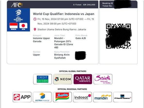 khusustukang's tweet photo. WTS Jual Tiket Indonesia
Tiket Indonesia vs Jepang 15 November 2024 Seat Upper (1 Tiket)
.
.
.
#Indonesia #WTS https://t.co/e5pJCAjwdy