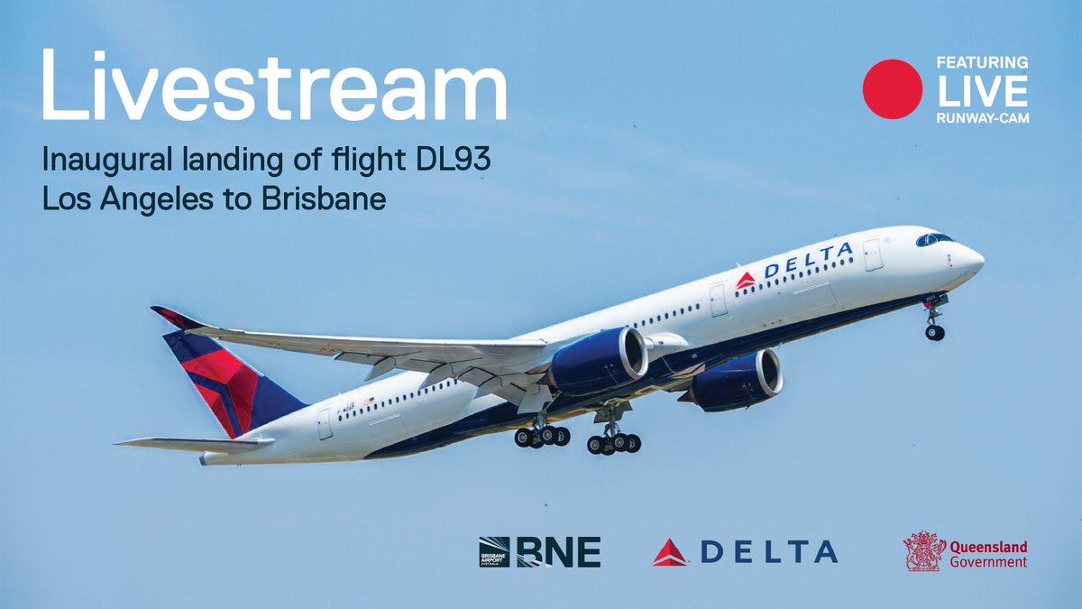 BrisbaneAirport's tweet image. Our world first live runway-cam returns for the inaugural landing of @Delta Air Lines in #Brisbane from @flyLAXairport ✈️ Save this link now and subscribe to our YouTube channel to get notified: youtube.com/live/oKs4Edkay…
@flightradar24 #Delta #BNE