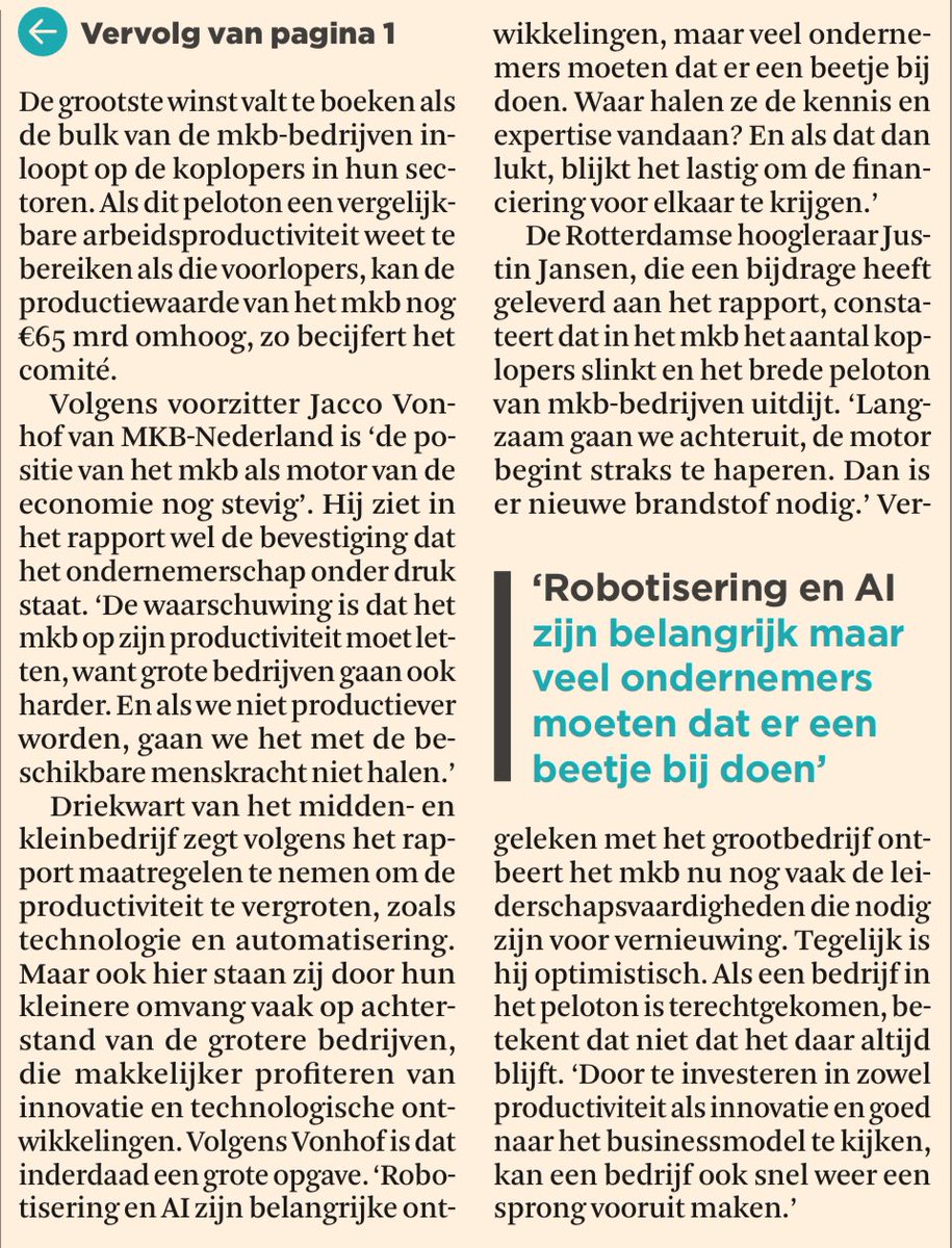 RonNuwenhof's tweet image. Gebrek aan innovatie zet rem
op midden- en kleinbedrijf.
Arbeidsproductiviteit #mkb blijft achter in vergelijking met grote ondernemingen. #arbeidsproductiviteit #personeel #investeren #innovatie #robotisering #AI