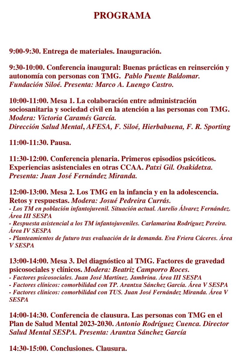 CAHU3Oriente's tweet photo. 🗓️ 22 de noviembre 9:00h
✅ III Jornadas de Atención a las Personas con Trastorno Mental Grave en el salón de actos del Hospital Universitario de Cabueñes #CAHU
👉 Para inscribirte, envía un correo 📨 a formacioncontinuada.area5@sespa.es. Plazas limitadas hasta completar el aforo.
 ¡No te lo pierdas!
 #SaludMental #FormaciónContinuada