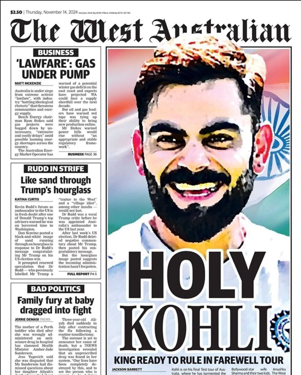 MdShayeq's tweet photo. @mufaddal_vohra Australian media is obsessed with Virat Kohli ❤️‍🔥🫡 https://t.co/QPpzVarU0u