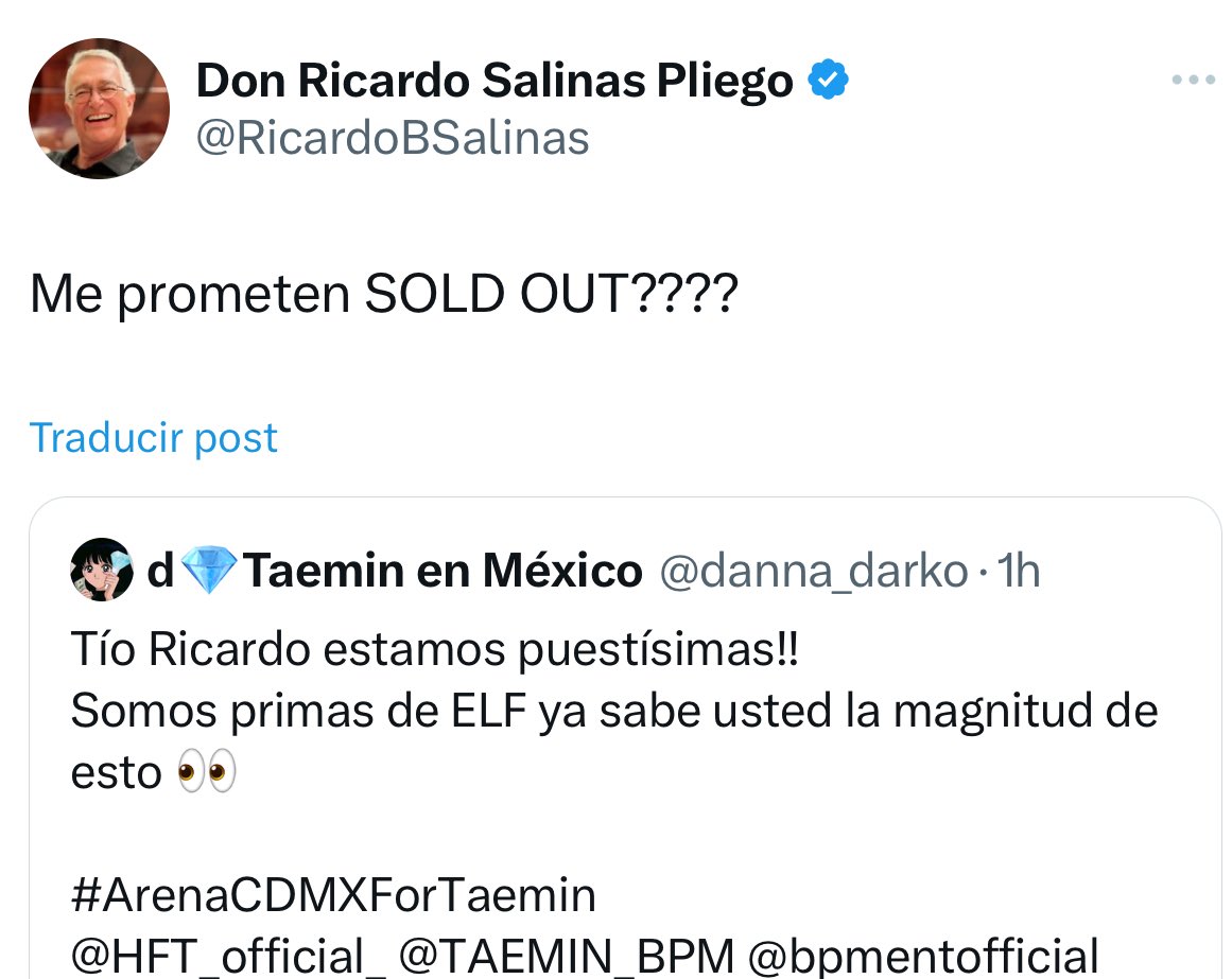 MarianLune11's tweet photo. Amistades si en verdad se nos hace el cambio de recinto me dará tanto orgullo ver que Shawol y TAEMate le dieron el lugar más digno para su primer concierto en solitario en México🥹🇲🇽
#ArenaCDMXForTaemin 
@HFT_official_ 
@TAEMIN_BPM
@RicardoBSalinas
@Gsalinaspliego
@ArenaCdMexico https://t.co/NfpPG6Jvbd